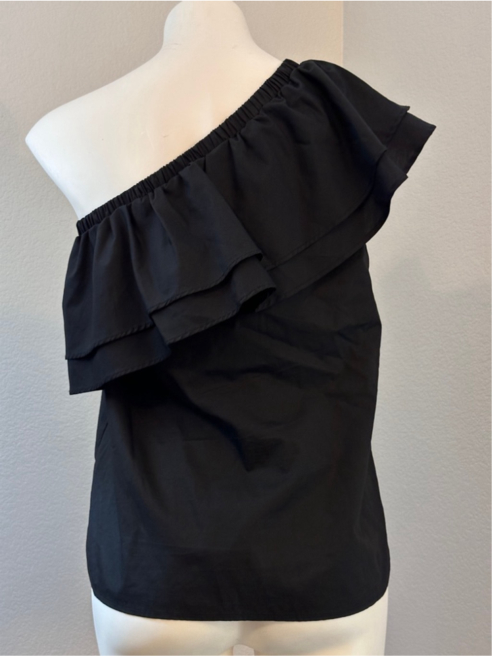 Women's Halogen Black One Shoulder Ruffle Top Size L